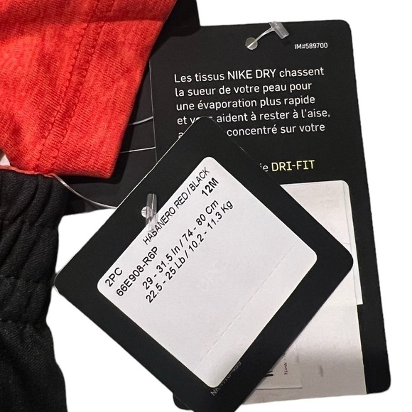 NWT Nike Boy's Dri-Fit T-Shirt & Shorts 2 Piece Set (Habanero red/black.  12 mos - Picture 2 of 2